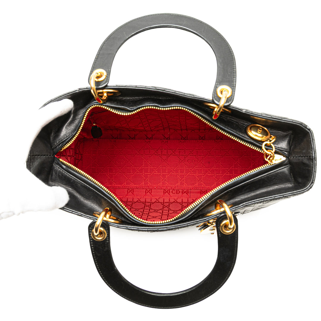 Large Lambskin Cannage Lady Dior Black - Gaby Paris