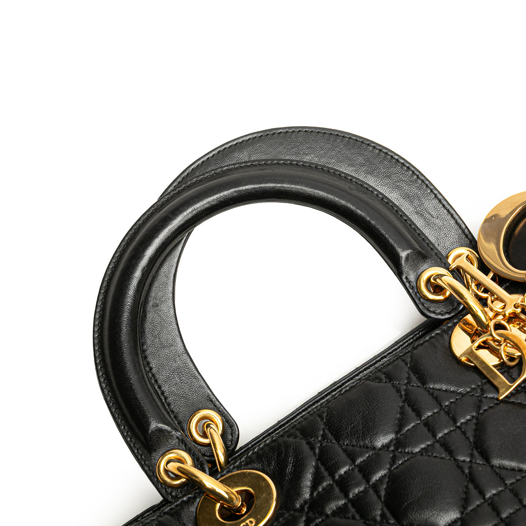 Large Lambskin Cannage Lady Dior Black - Gaby Paris