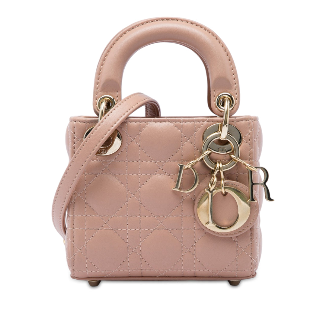 Dior Lady Dior Cannage Micro Cuir d'agneau Marron – vue principale – GABY PARIS