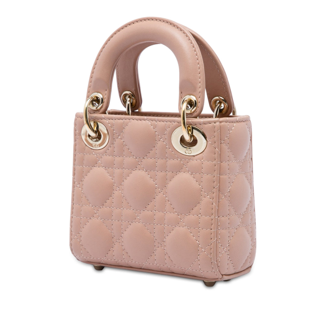 Dior Lady Dior Cannage Micro Cuir d'agneau Marron – vue 2 – GABY PARIS