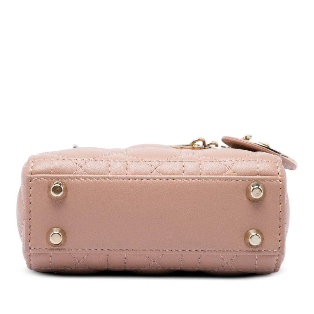 Dior Lady Dior Cannage Micro Cuir d'agneau Marron – vue 3 – GABY PARIS