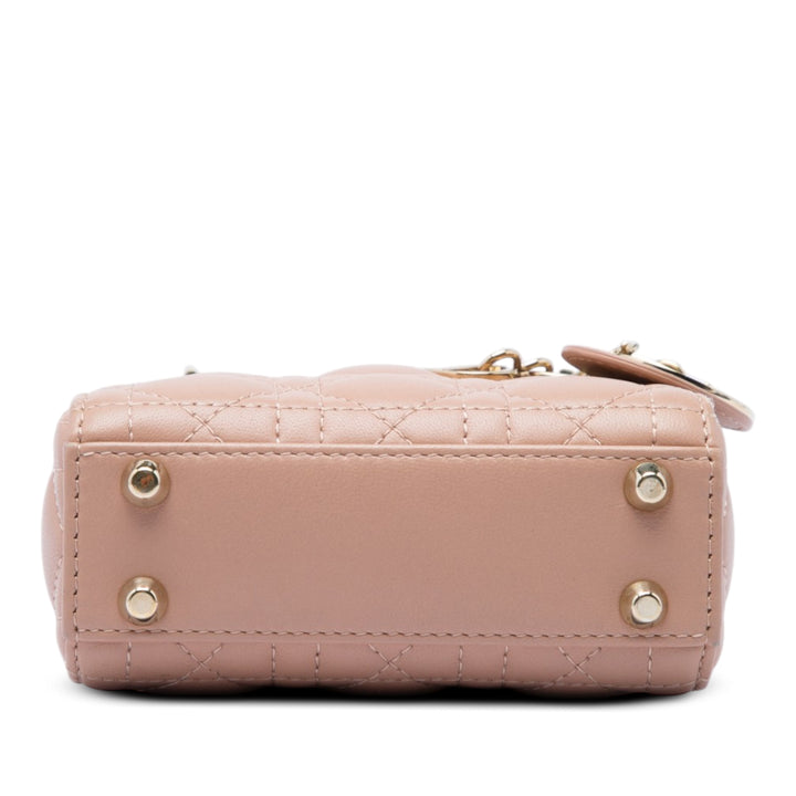 Dior Lady Dior Cannage Micro Cuir d'agneau Marron – vue 3 – GABY PARIS