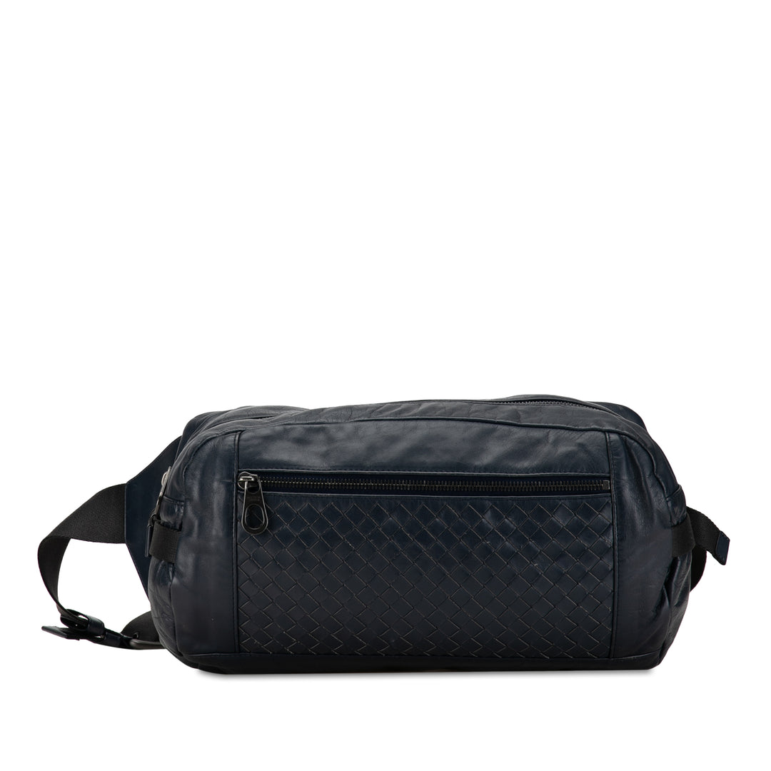 Intrecciato Belt Bag Blue - Gaby Paris