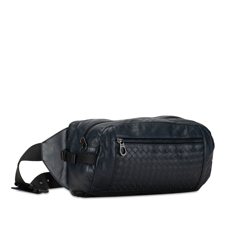 Intrecciato Belt Bag Blue - Gaby Paris