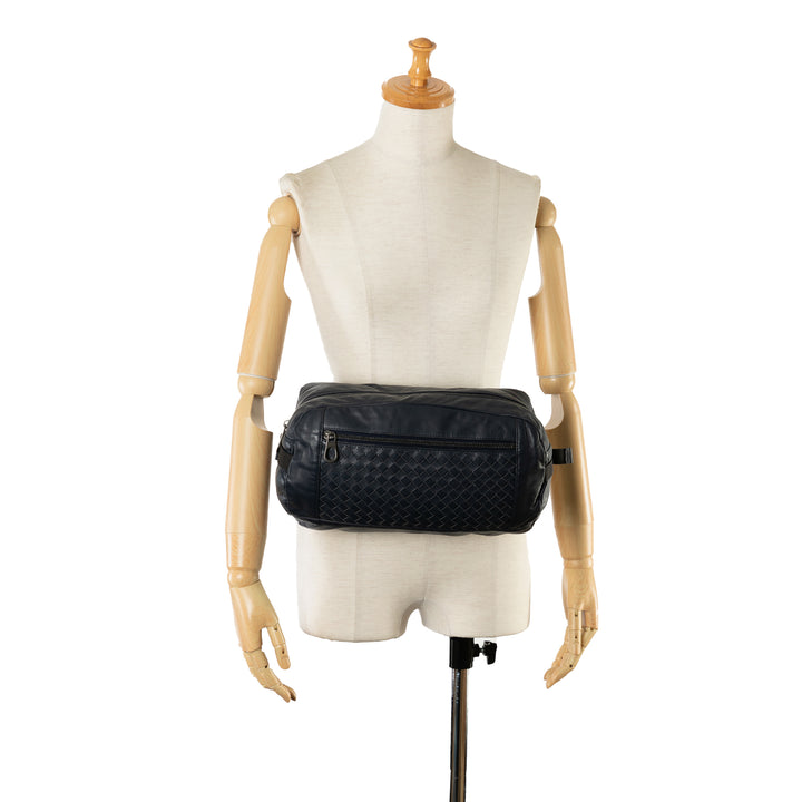Intrecciato Belt Bag Blue - Gaby Paris