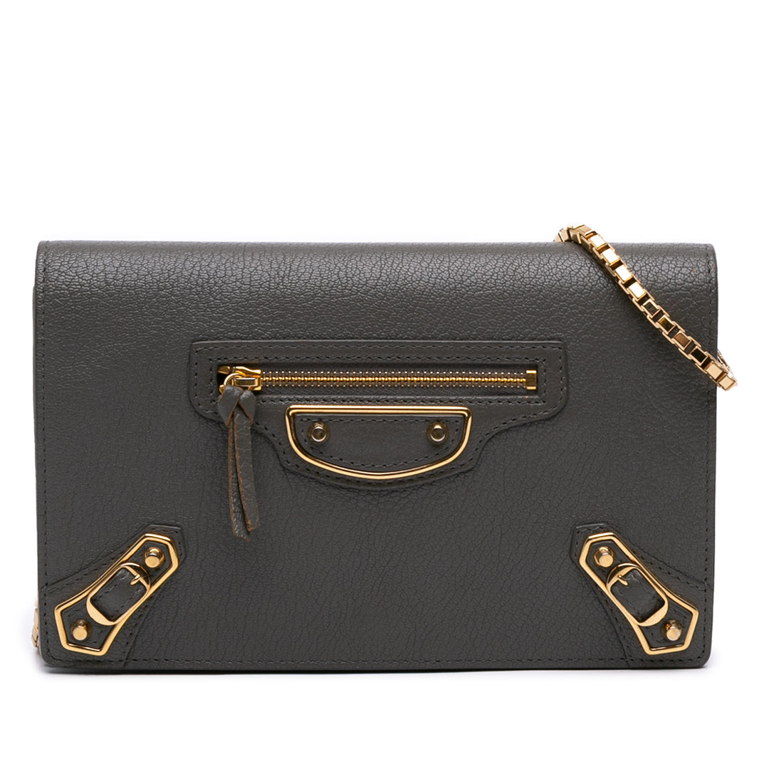 Chevre Motocross Metallic Edge Wallet on Chain Gray - Gaby Paris