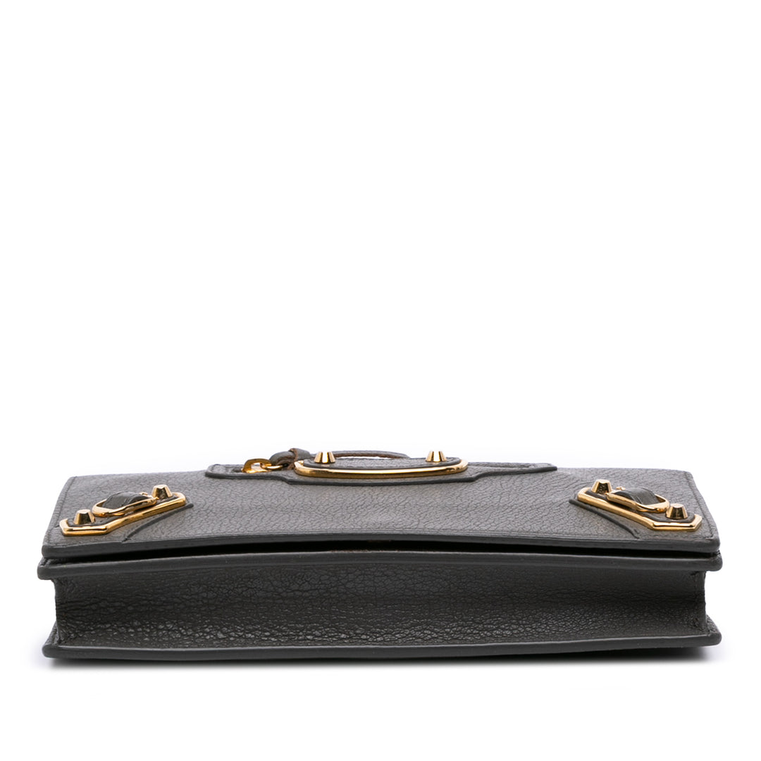 Chevre Motocross Metallic Edge Wallet on Chain Gray - Gaby Paris