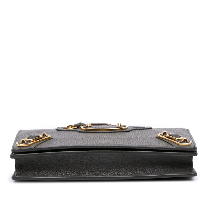 Chevre Motocross Metallic Edge Wallet on Chain Gray - Gaby Paris
