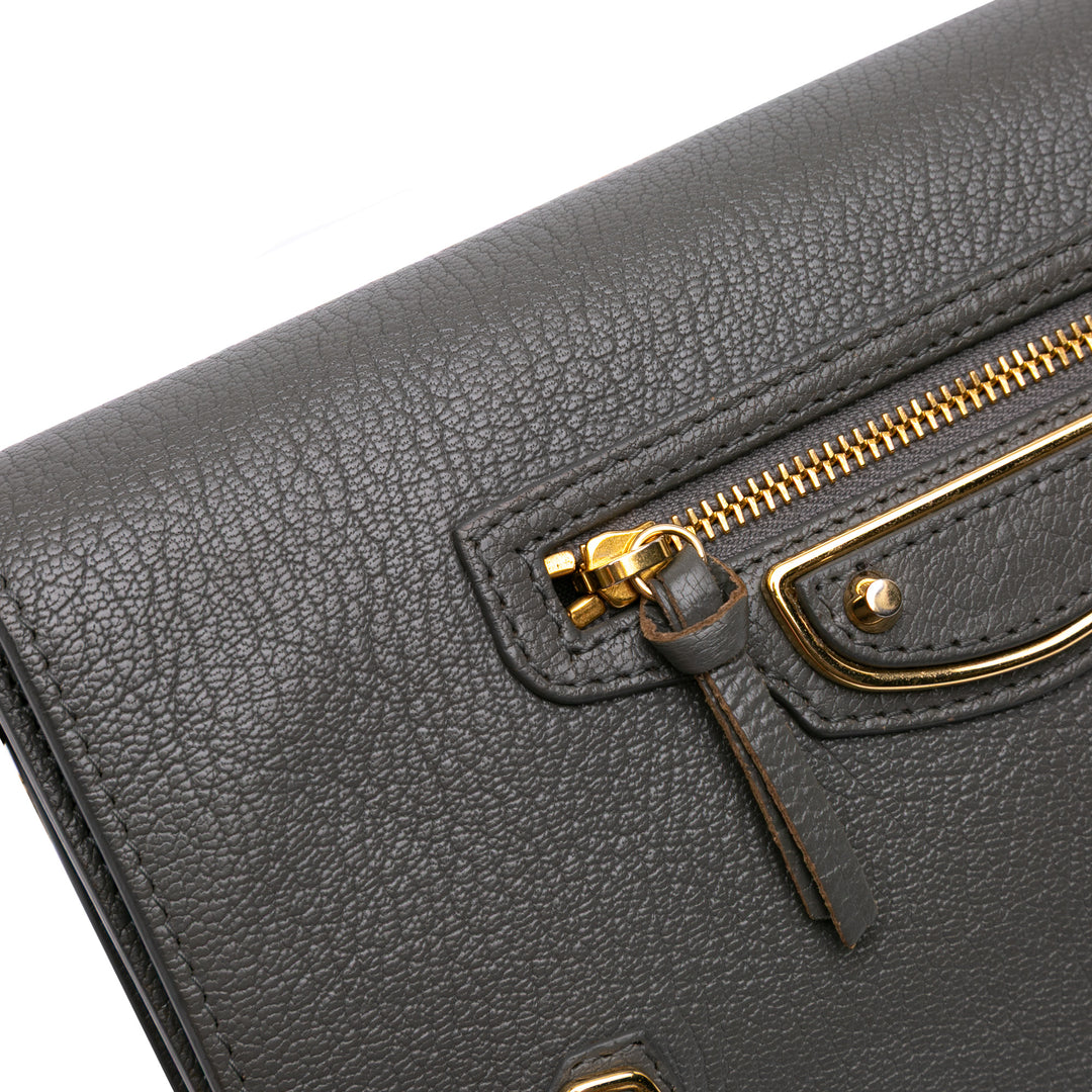 Chevre Motocross Metallic Edge Wallet on Chain Gray - Gaby Paris