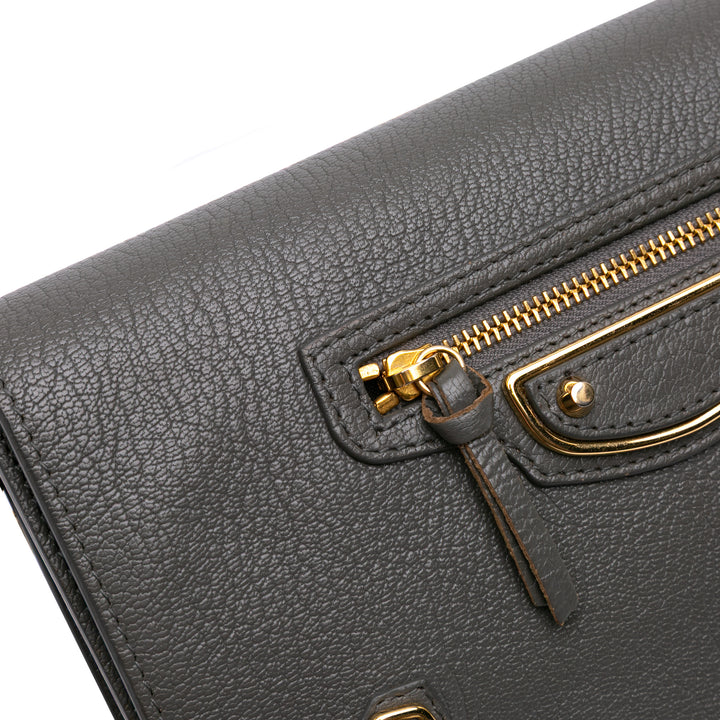 Chevre Motocross Metallic Edge Wallet on Chain Gray - Gaby Paris