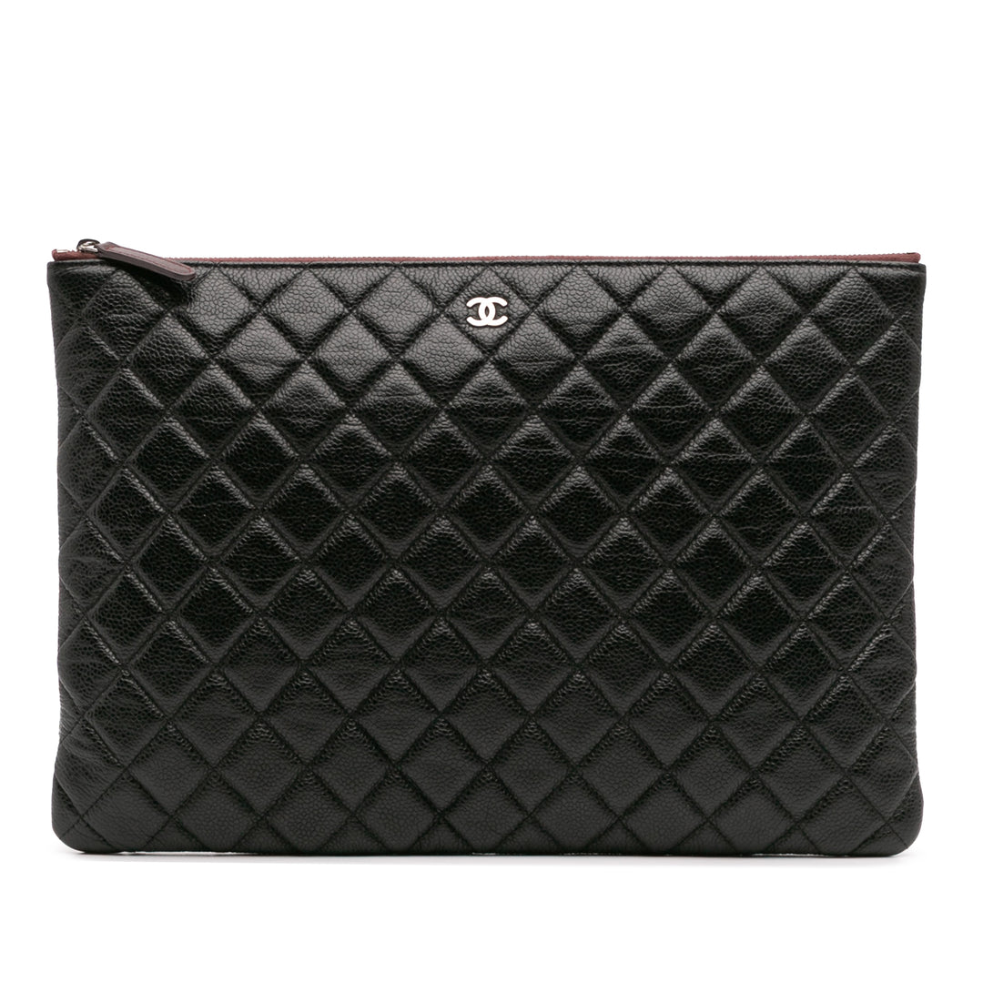 Large Quilted Caviar O Case Clutch Black - Gaby Paris