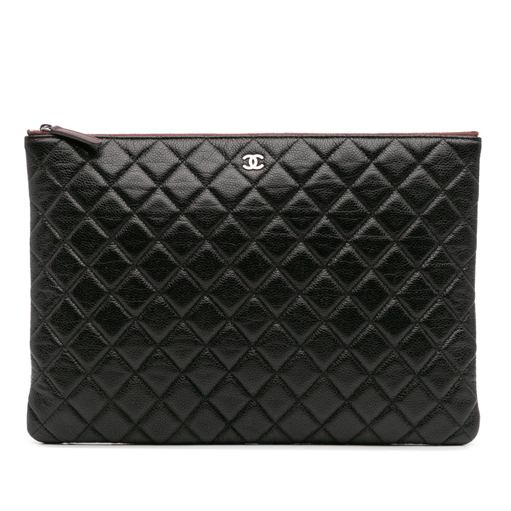 Large Quilted Caviar O Case Clutch Black - Gaby Paris