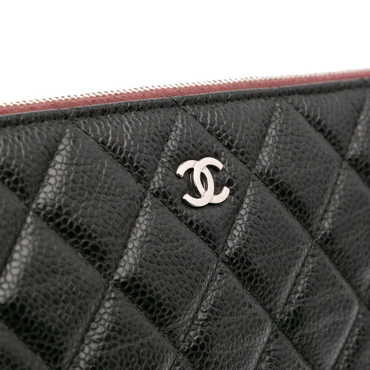 Large Quilted Caviar O Case Clutch Black - Gaby Paris