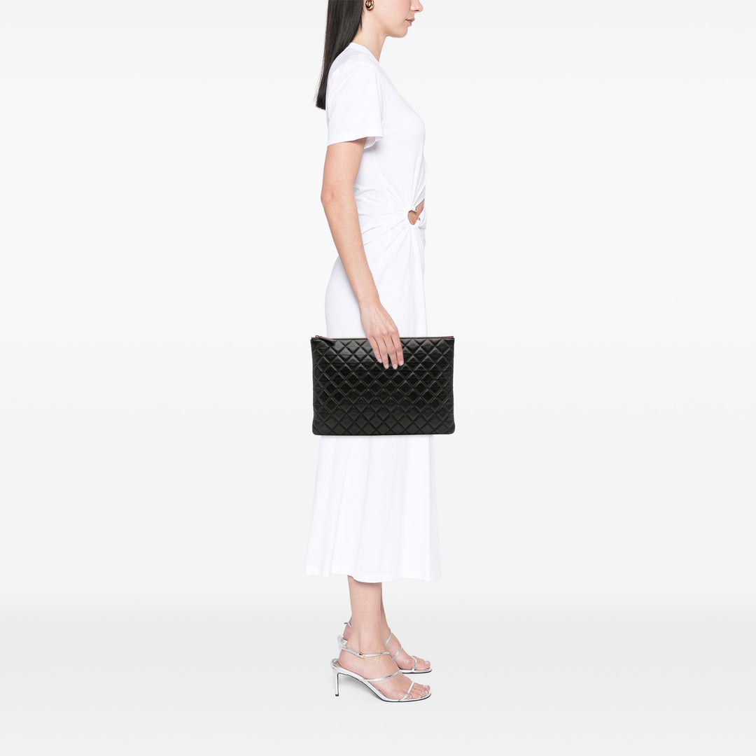Large Quilted Caviar O Case Clutch Black - Gaby Paris