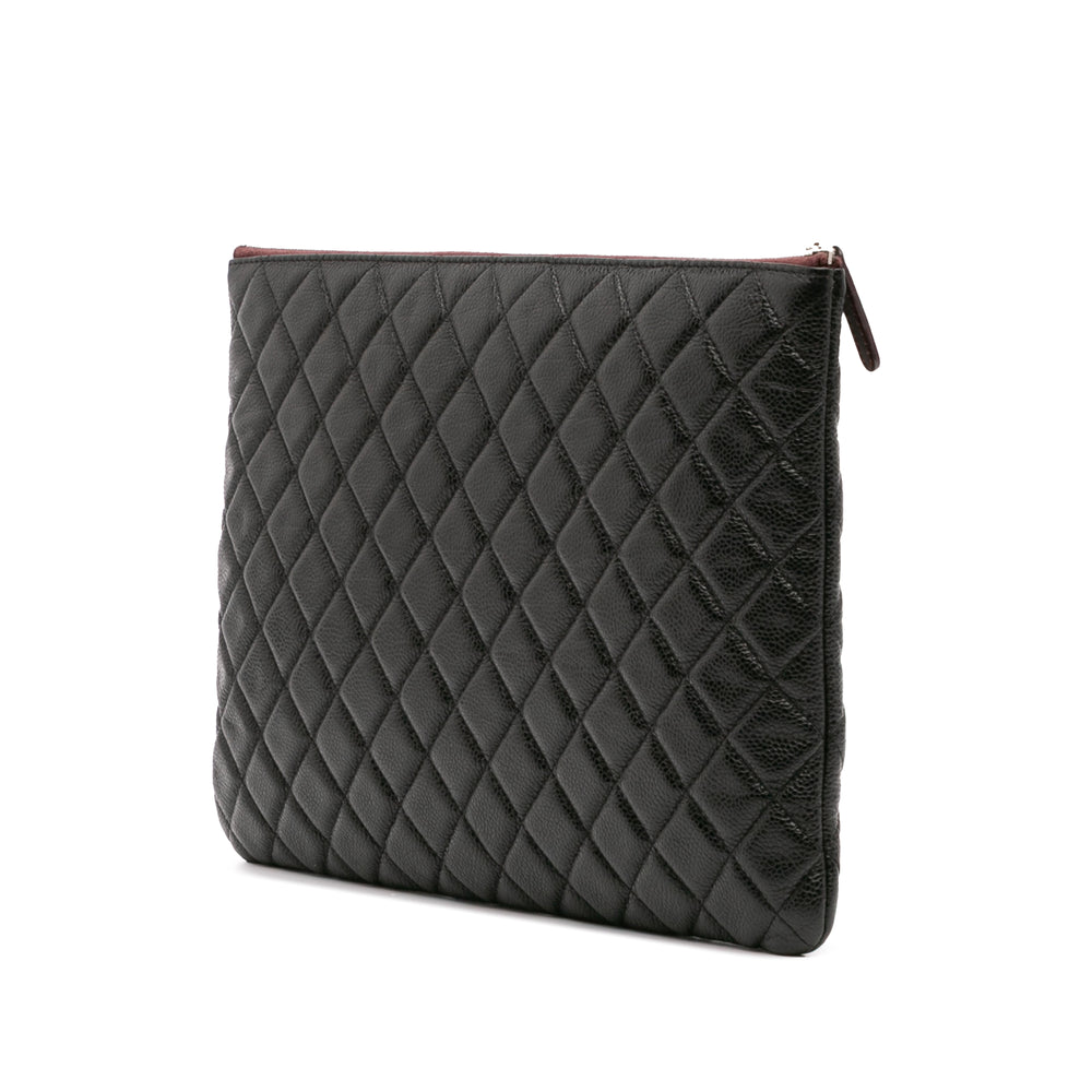 Large Quilted Caviar O Case Clutch Black - Gaby Paris