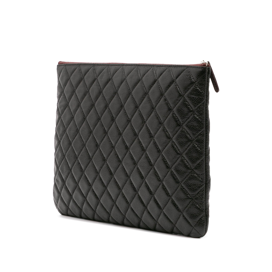 Large Quilted Caviar O Case Clutch Black - Gaby Paris