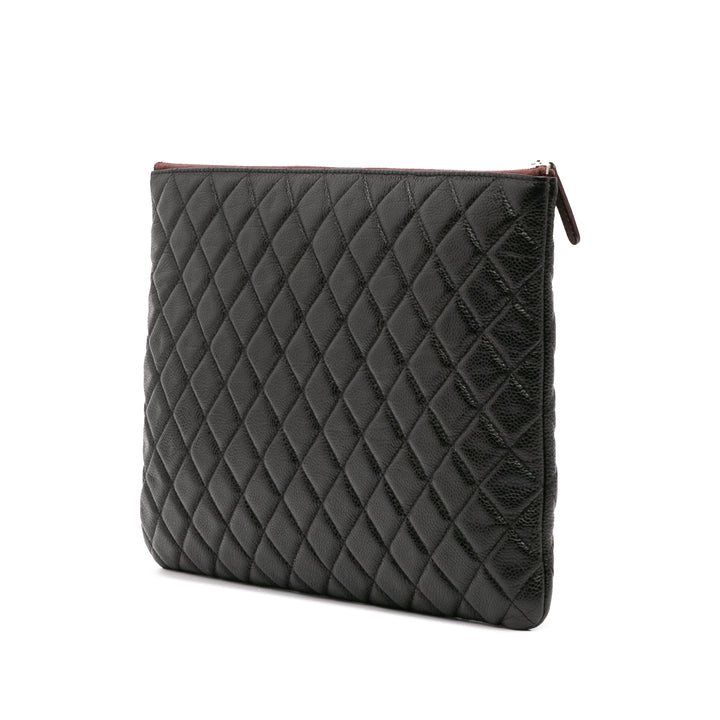 Large Quilted Caviar O Case Clutch Black - Gaby Paris