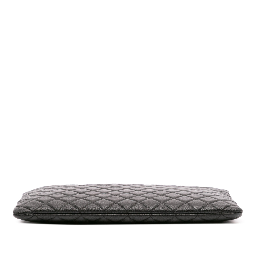 Large Quilted Caviar O Case Clutch Black - Gaby Paris