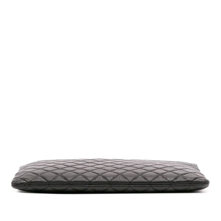 Large Quilted Caviar O Case Clutch Black - Gaby Paris