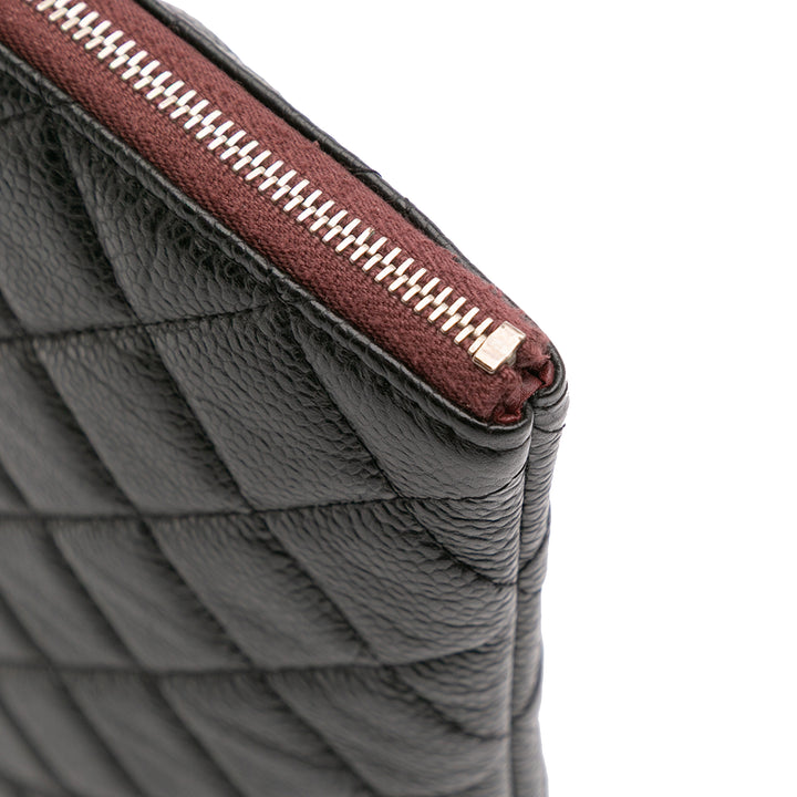Large Quilted Caviar O Case Clutch Black - Gaby Paris