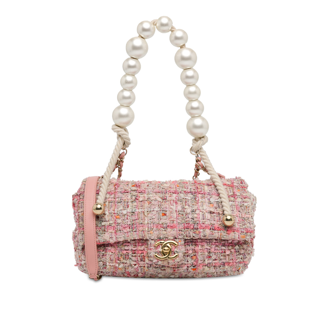 Medium Tweed Large Pearl Handle Flap Pink - Gaby Paris