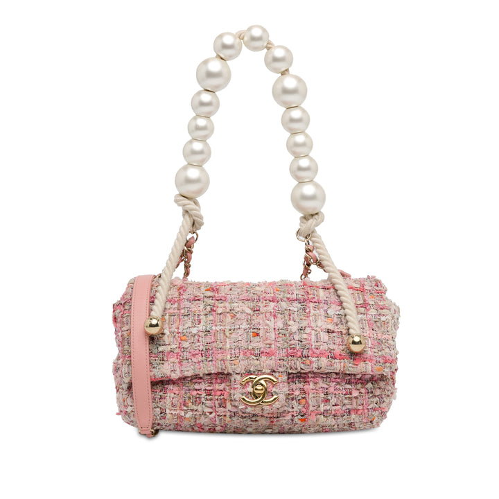 Medium Tweed Large Pearl Handle Flap Pink - Gaby Paris