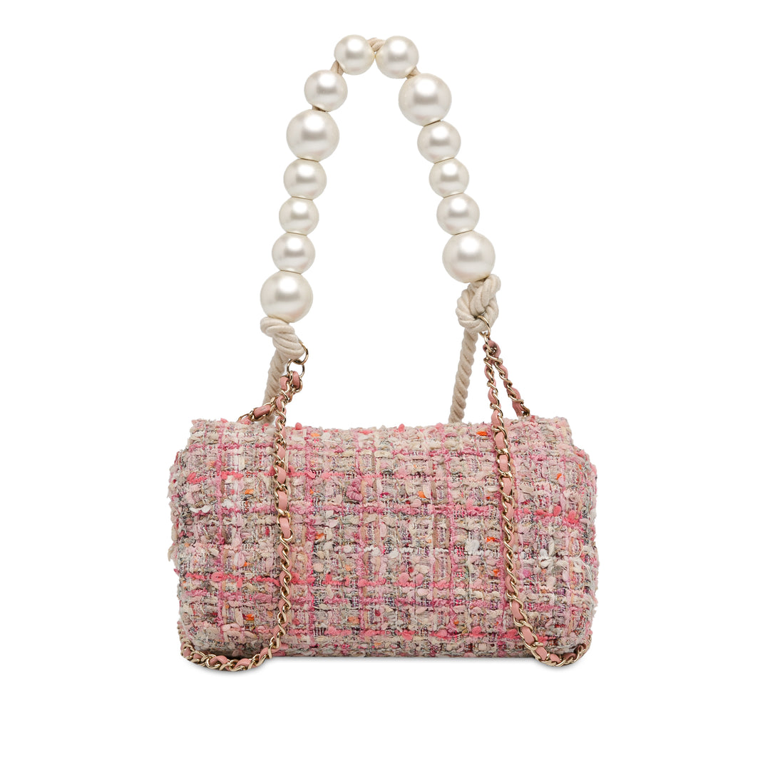Medium Tweed Large Pearl Handle Flap Pink - Gaby Paris