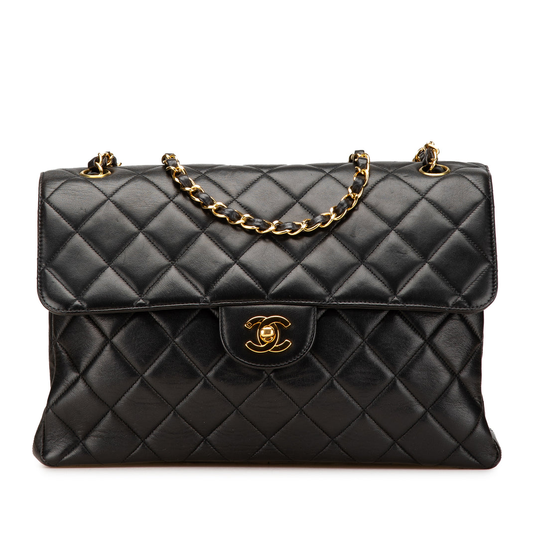 Jumbo Lambskin Double Sided Flap Black - Gaby Paris