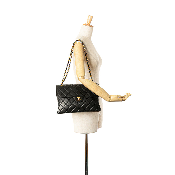 Jumbo Lambskin Double Sided Flap Black - Gaby Paris