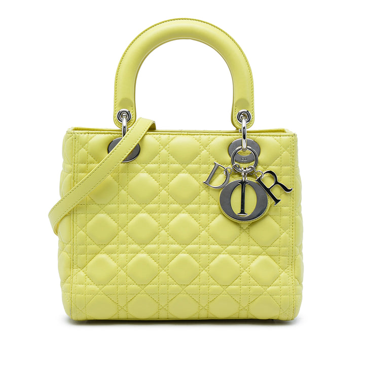 Lady Dior Cannage Moyen Cuir d'agneau Jaune