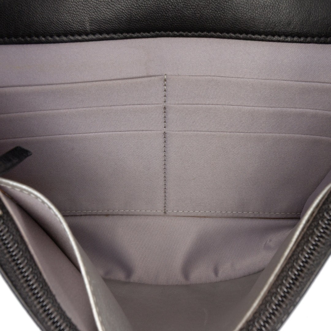 Camellia Embossed Lambskin Wallet On Chain Black - Gaby Paris