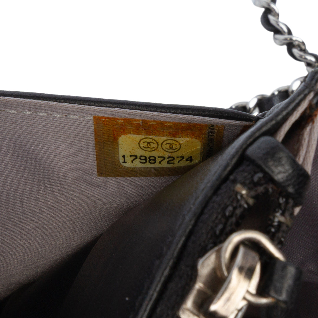 Camellia Embossed Lambskin Wallet On Chain Black - Gaby Paris