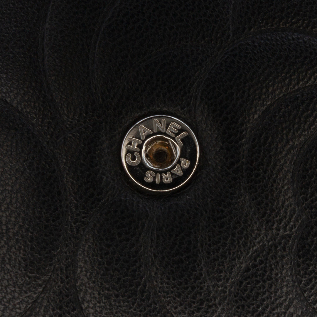 Camellia Embossed Lambskin Wallet On Chain Black - Gaby Paris