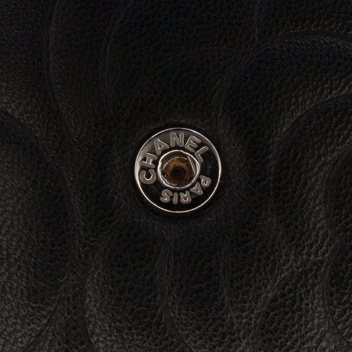 Camellia Embossed Lambskin Wallet On Chain Black - Gaby Paris