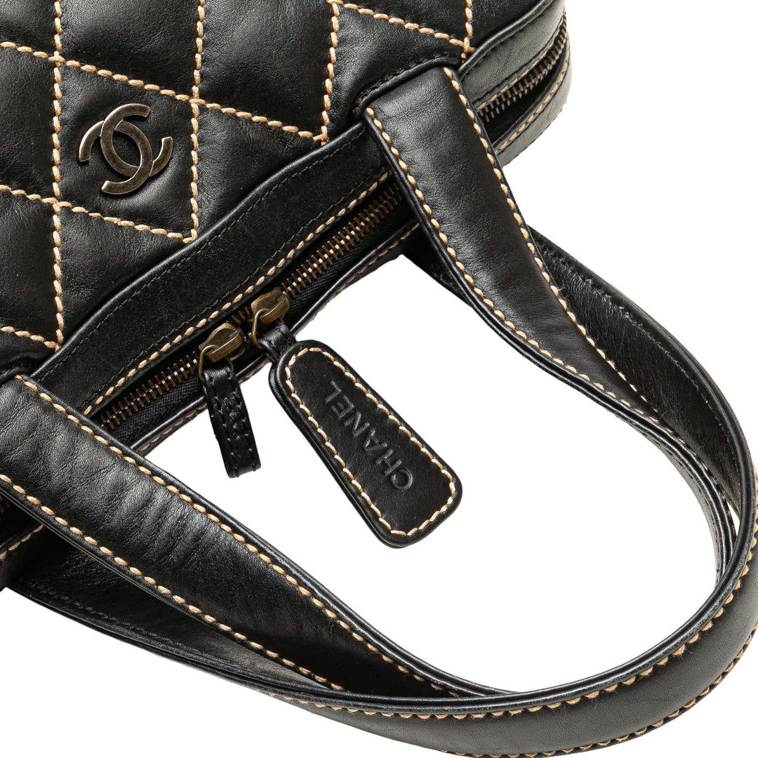 CC Lambskin Wild Stitch Handbag Black - Gaby Paris