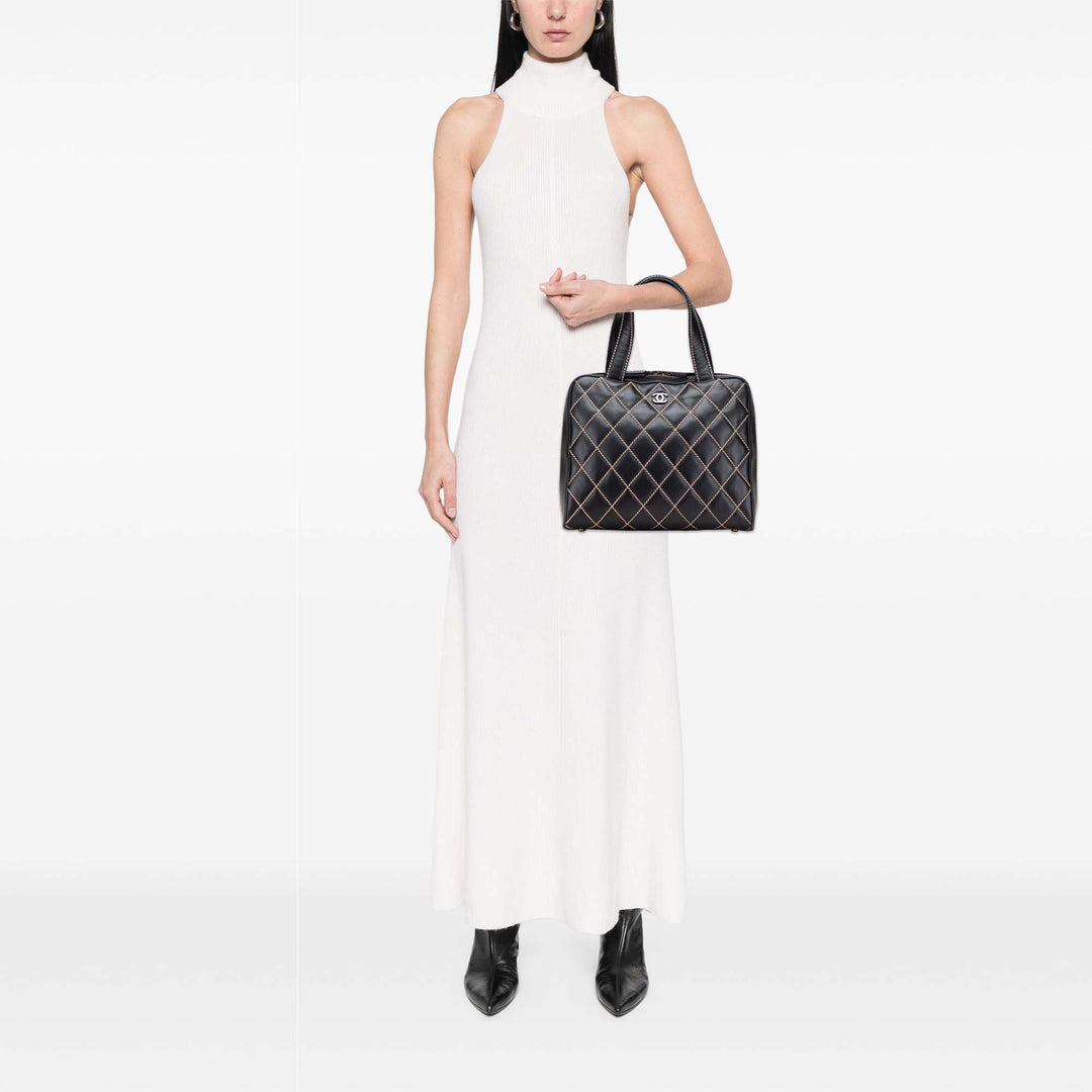 CC Lambskin Wild Stitch Handbag Black - Gaby Paris