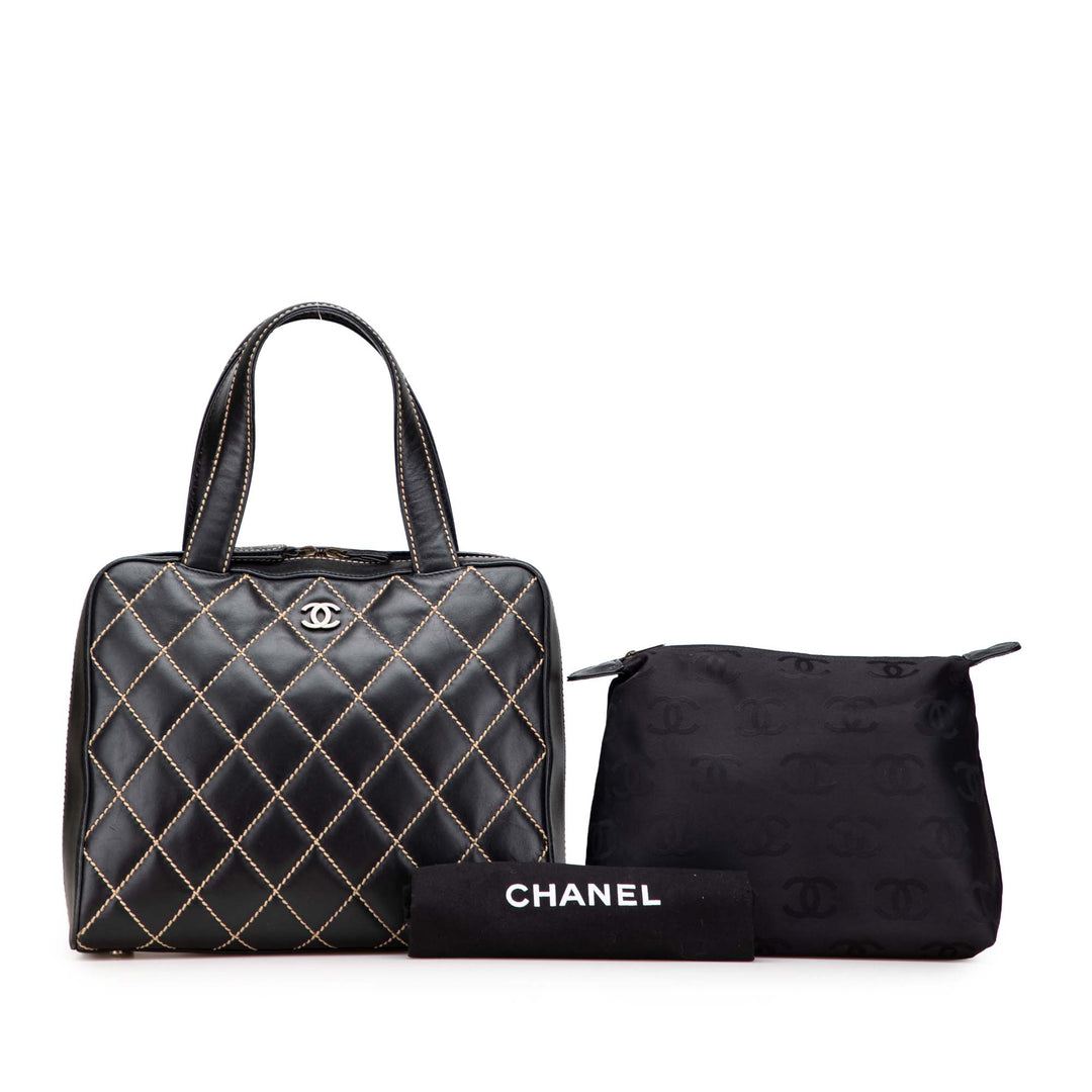 CC Lambskin Wild Stitch Handbag Black - Gaby Paris