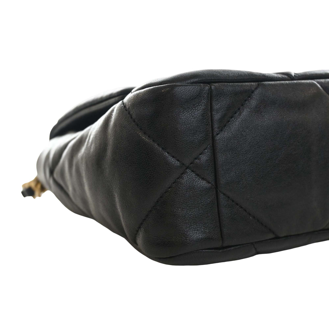 19 à rabat Moyen Cuir d'agneau Noir