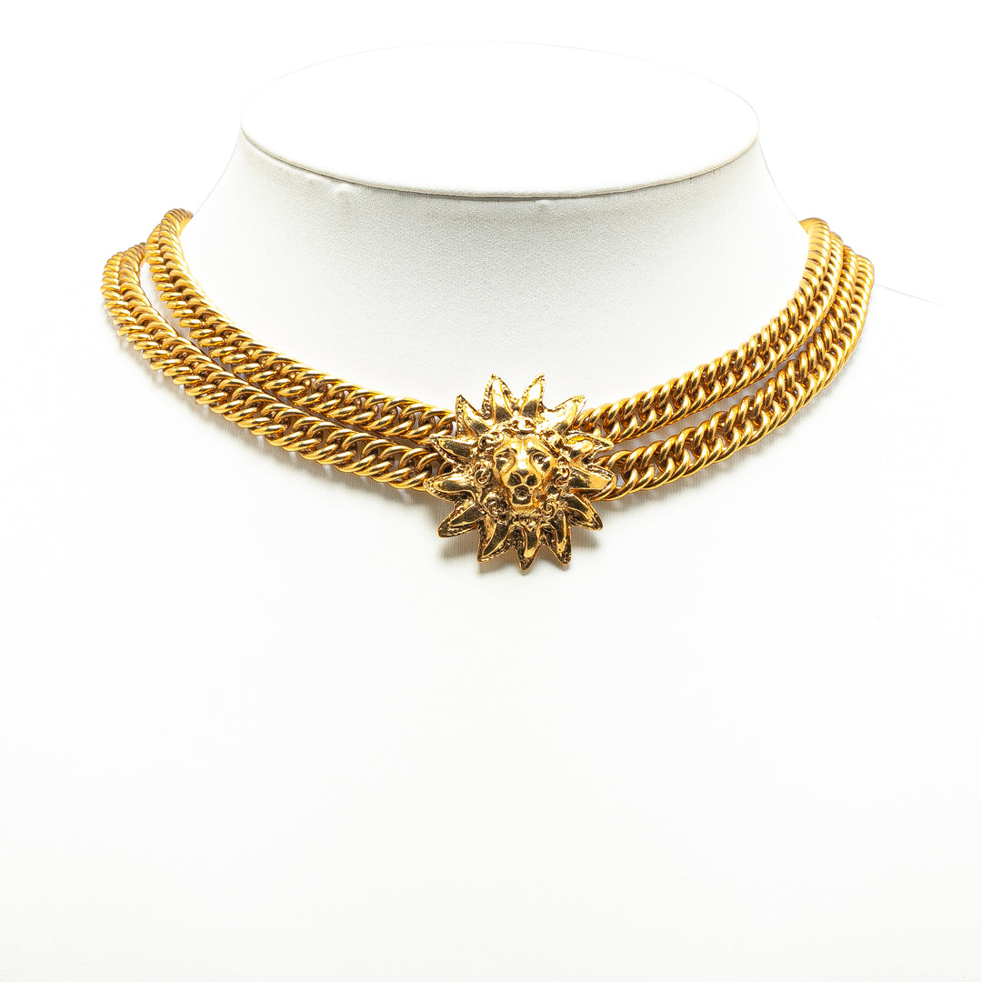 Gold Plated Lion Head Choker Necklace Gold - Gaby Paris