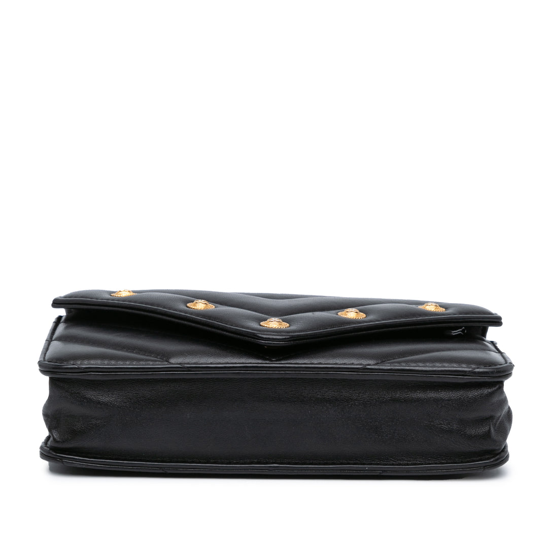 Chevron Lambskin Button Wallet On Chain Black - Gaby Paris