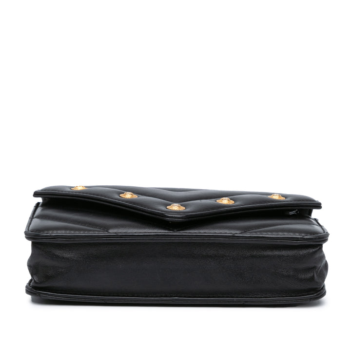 Chevron Lambskin Button Wallet On Chain Black - Gaby Paris