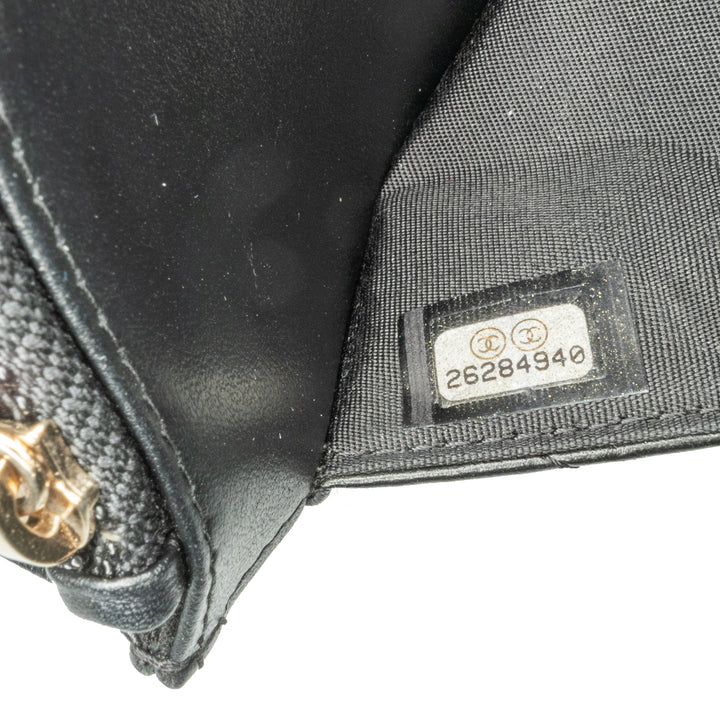 Chevron Lambskin Button Wallet On Chain Black - Gaby Paris