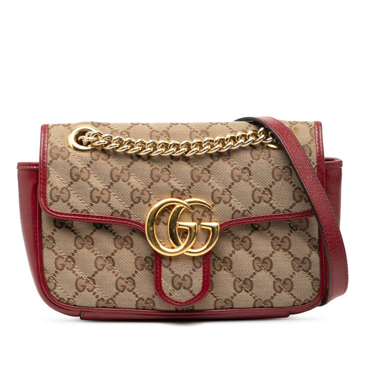 Gucci Small GG Marmont Matelasse Diagonal GG Toile et Cuir Sac bandoulière