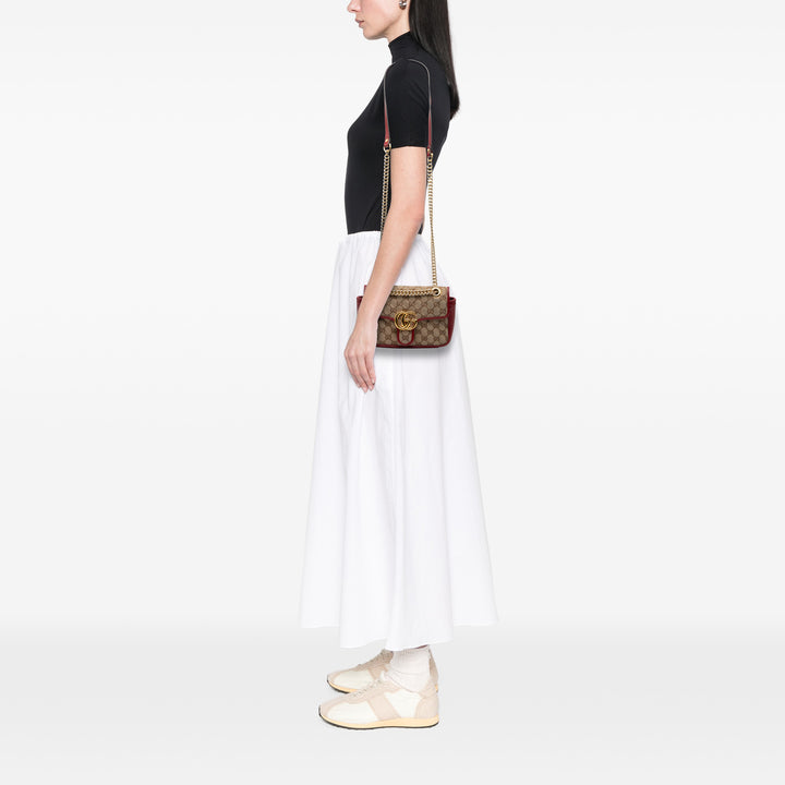 Gucci Small GG Marmont Matelasse Diagonal GG Toile et Cuir Sac bandoulière
