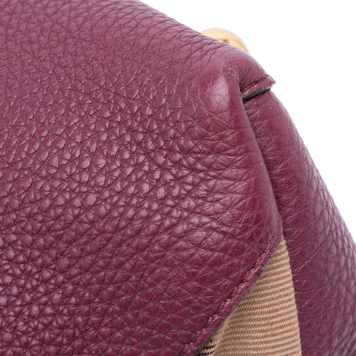 Medium Leather and House Check Banner Satchel Purple - Gaby Paris