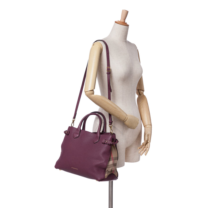 Medium Leather and House Check Banner Satchel Purple - Gaby Paris