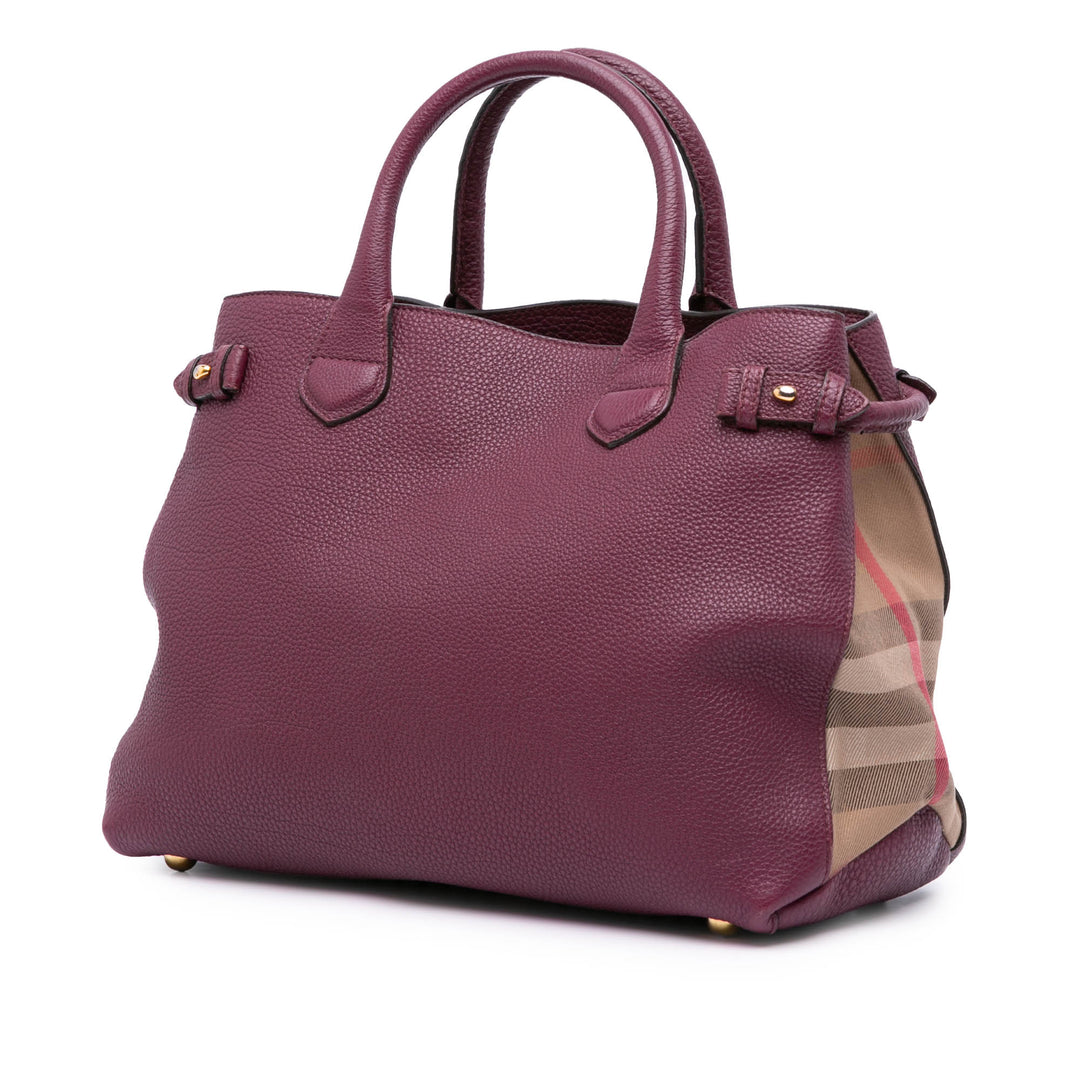 Medium Leather and House Check Banner Satchel Purple - Gaby Paris