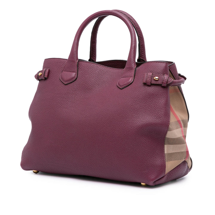 Medium Leather and House Check Banner Satchel Purple - Gaby Paris