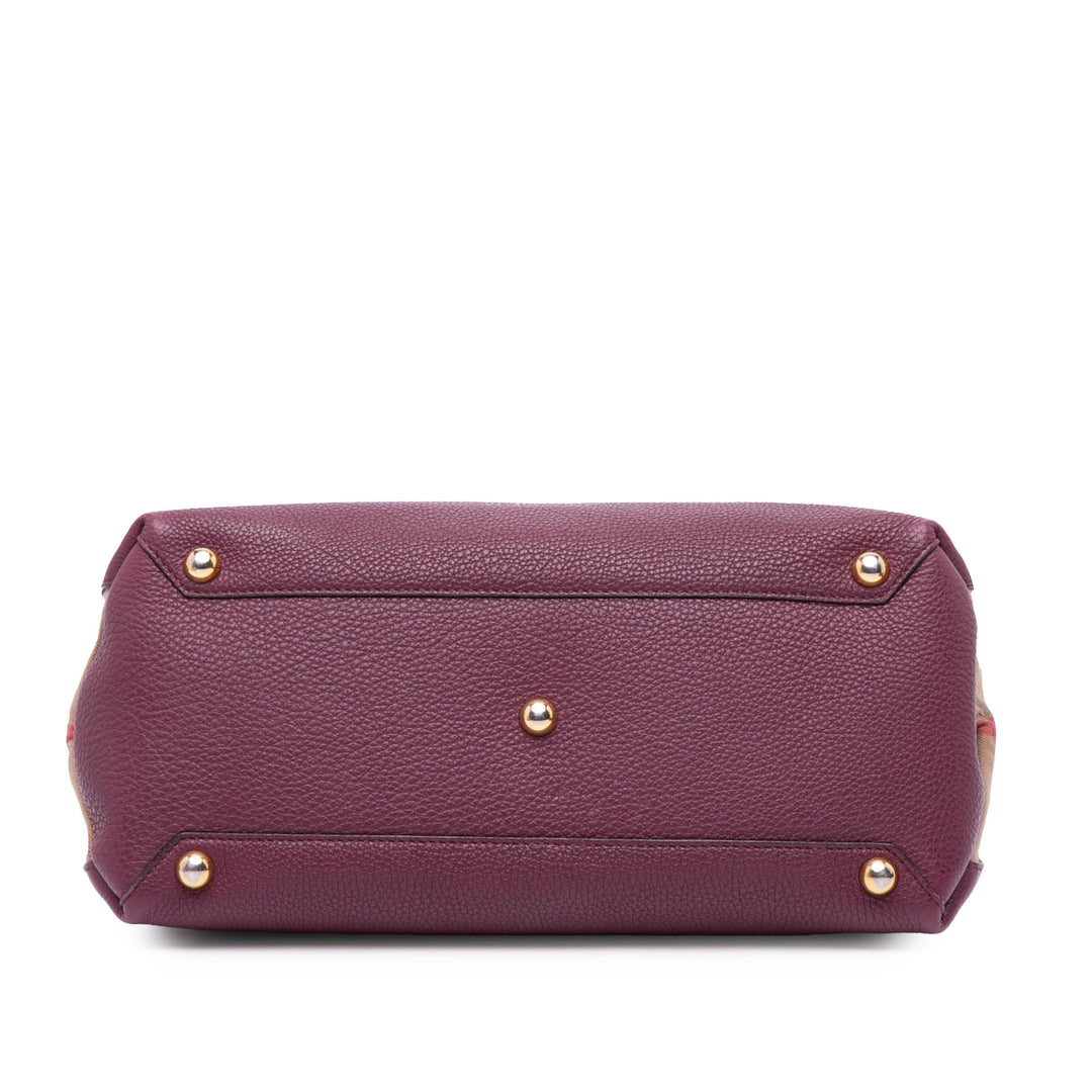 Medium Leather and House Check Banner Satchel Purple - Gaby Paris