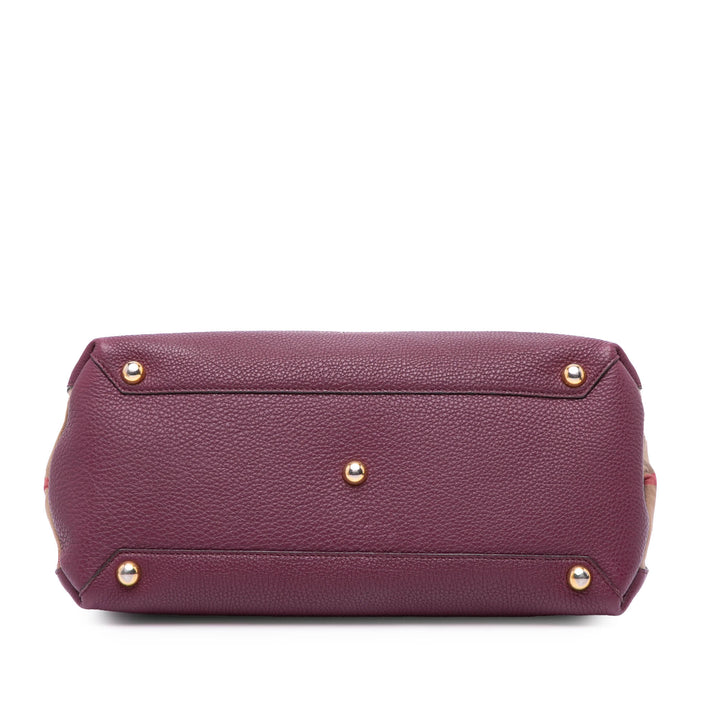 Medium Leather and House Check Banner Satchel Purple - Gaby Paris